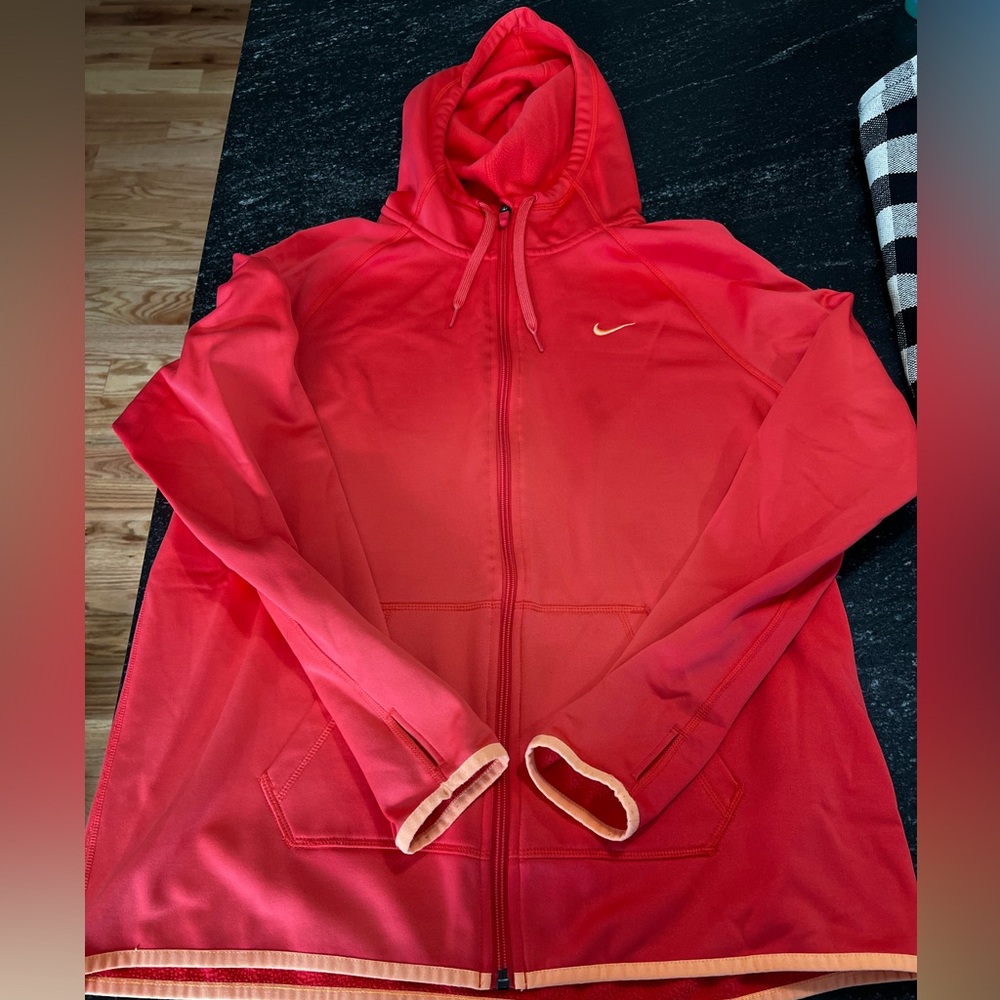 Nike zip up hoodie orange size Large